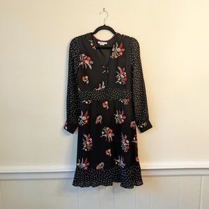 Boden Floral Dress Long Sleeve Flounce Skirt Fit and Flare size 8 Long
